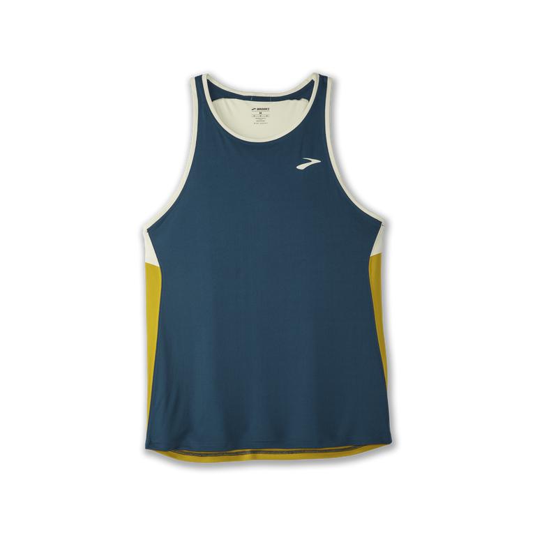 Brooks Atmosphere - Mens Running Tank Top - Indigo Rush/Honeydew (13465UXJP)